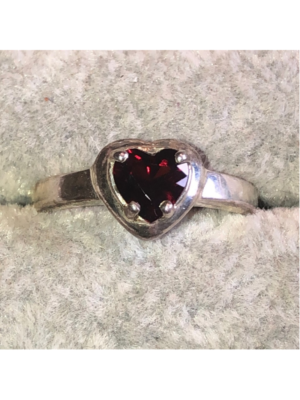 Size 7.25 Heart Shaped Sterling Silver Ring with Red Gemstone